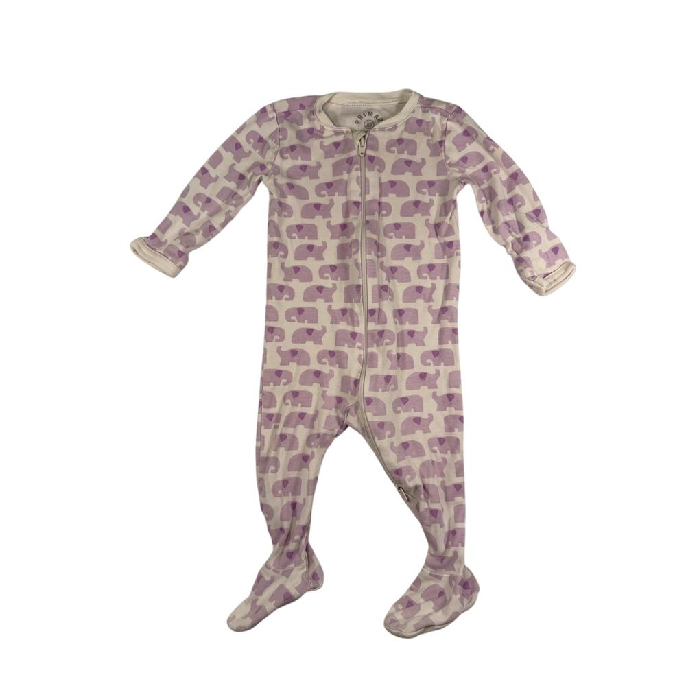 Primary Organic Cotton Zippered Footie Pajama- Purple Elephants